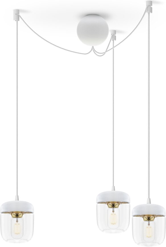 Suspension Acorn blanche, laiton poli, triple