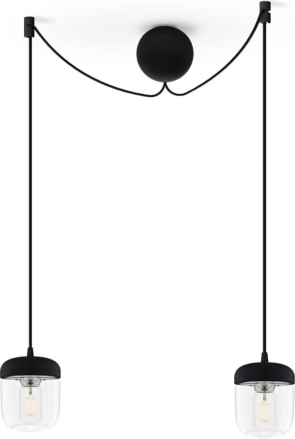 Suspension Acorn noire, acier poli, double