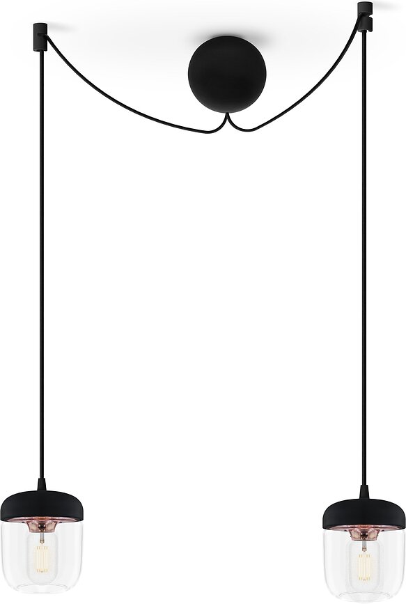 Suspension Acorn noire, cuivre poli, double
