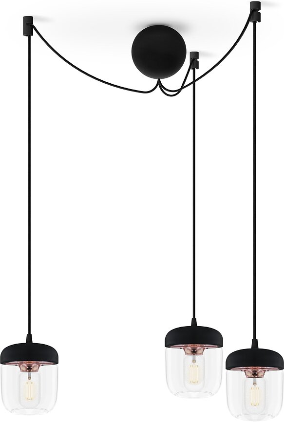Suspension Acorn noire, cuivre poli, triple