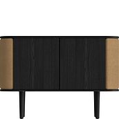 Treasures Two-door chest of drawers black oak and brown fabric