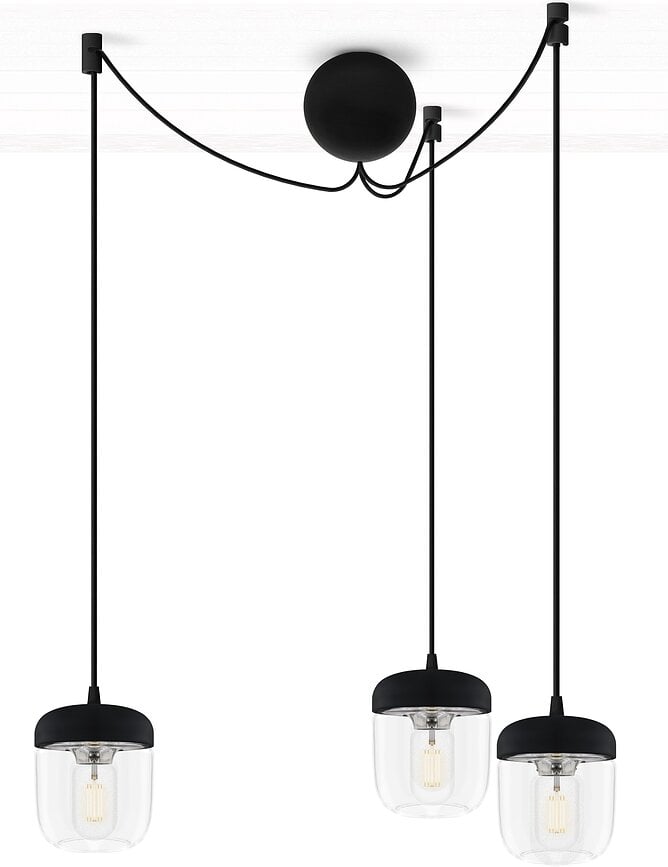 Závěsná lampa Acorn černá s leštěnou ocelí, trojitá