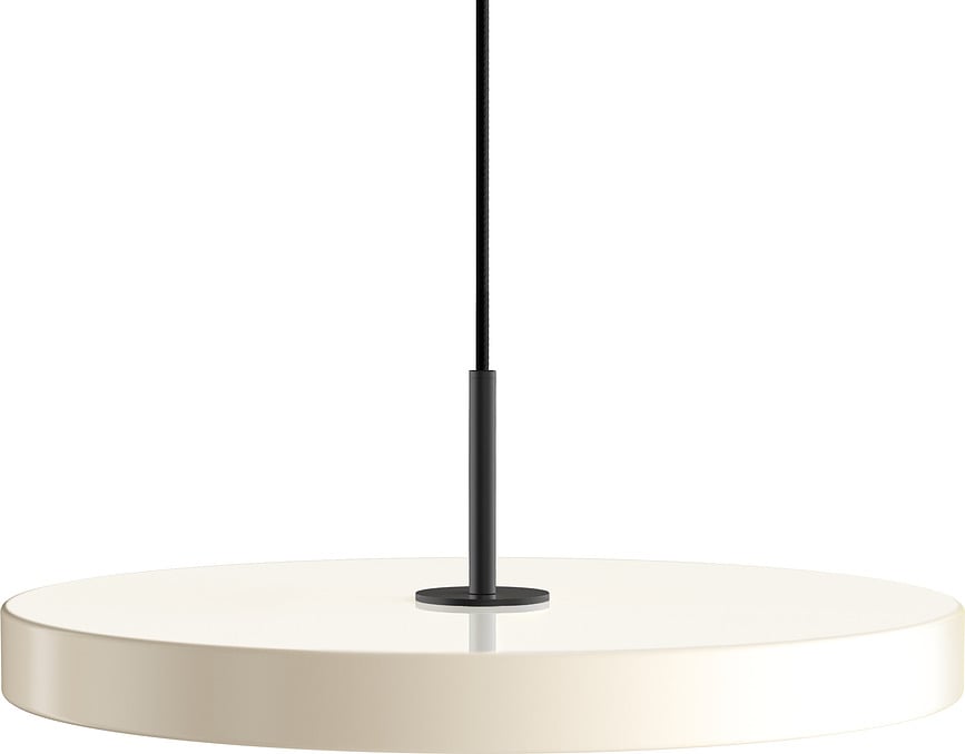 Závesná lampa Asteria Plus s čiernym držiakom 43 cm biela perleť