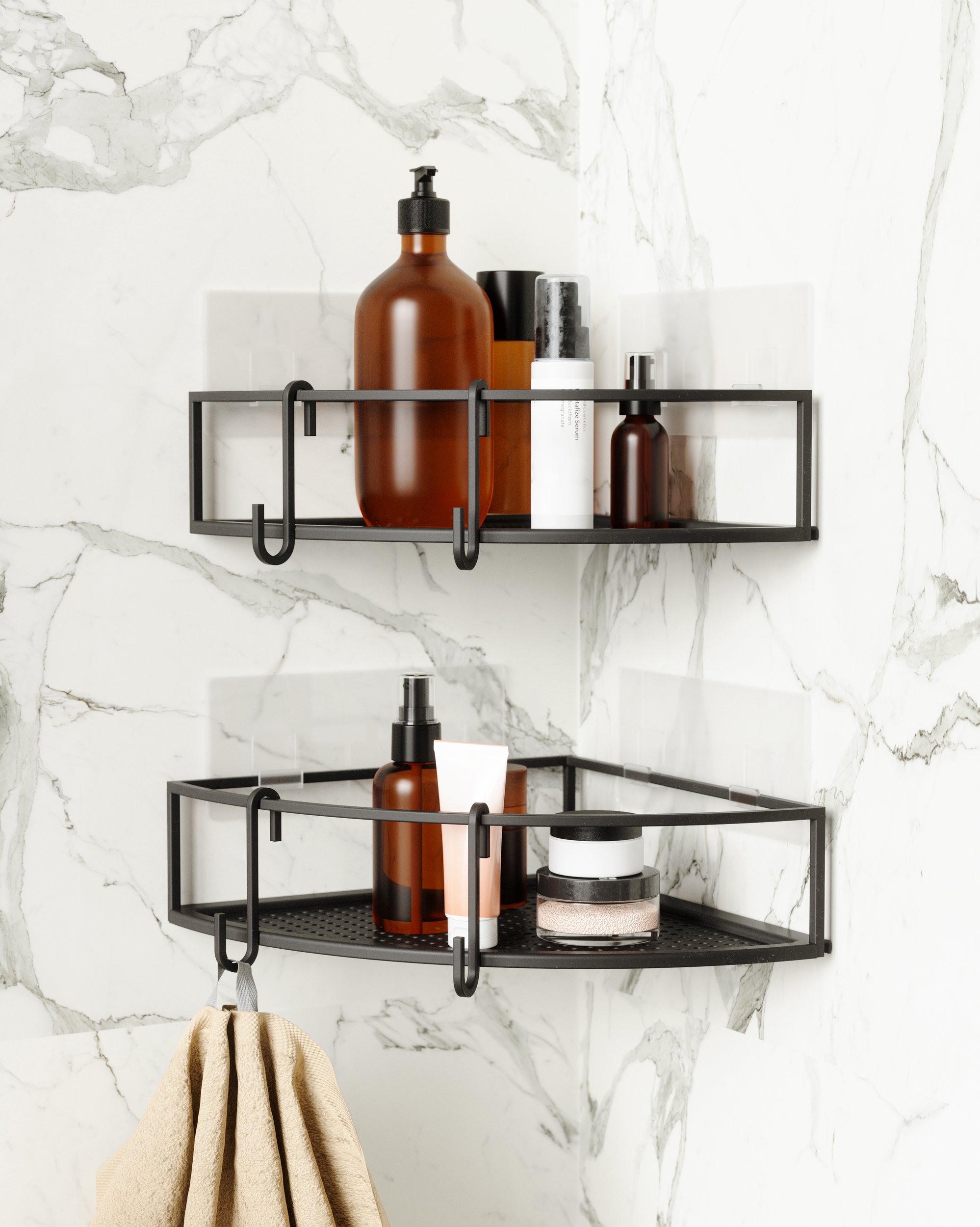 2Pcs Corner Shower Caddy Shelves Wall Mounted Basket Rack Bathroom