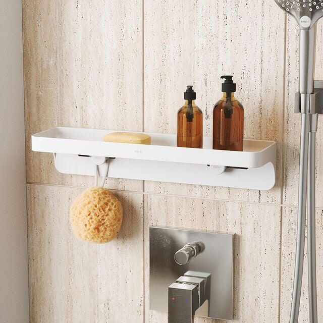 Flex Adhesive Badezimmerablage weiß für die Wand - Umbra