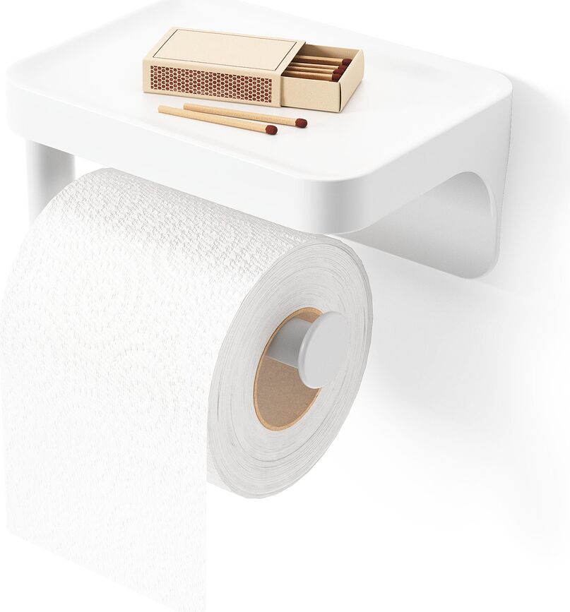Flex Adhesive Držalo za toaletni papir s polico, belo