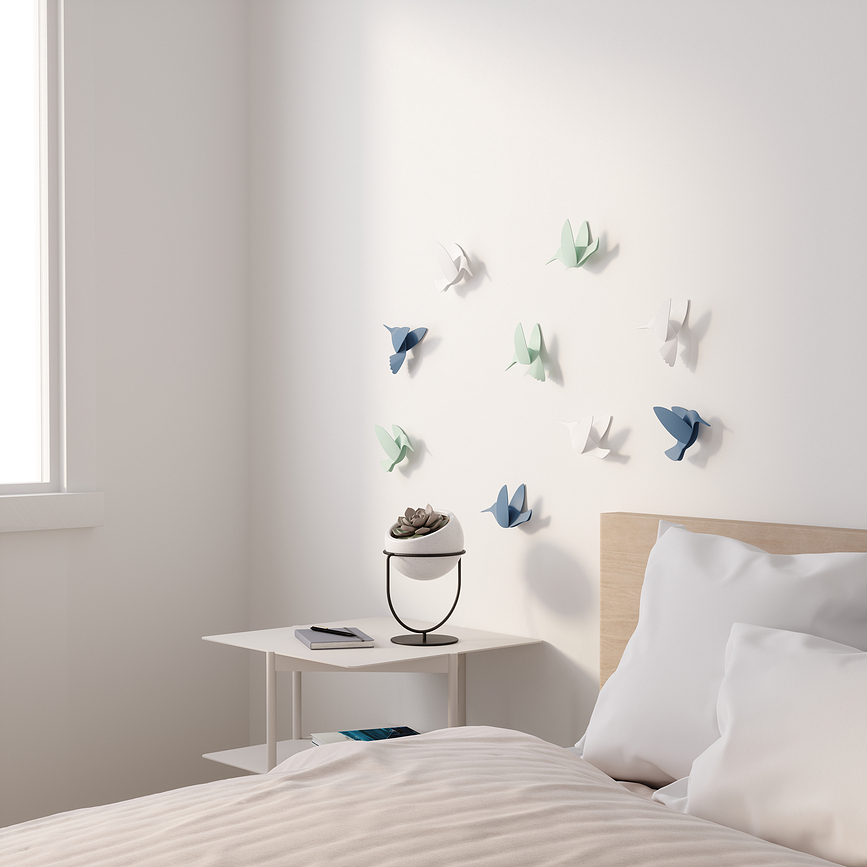 Hummingbird Wall decoration blue green white 9 pcs
