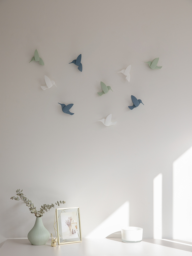 Hummingbird Wall decoration blue green white 9 pcs