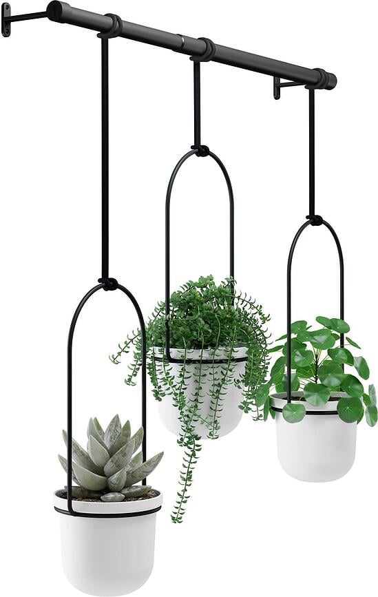 Maceteros colgantes Triflora, con riel negro, 3 unidades