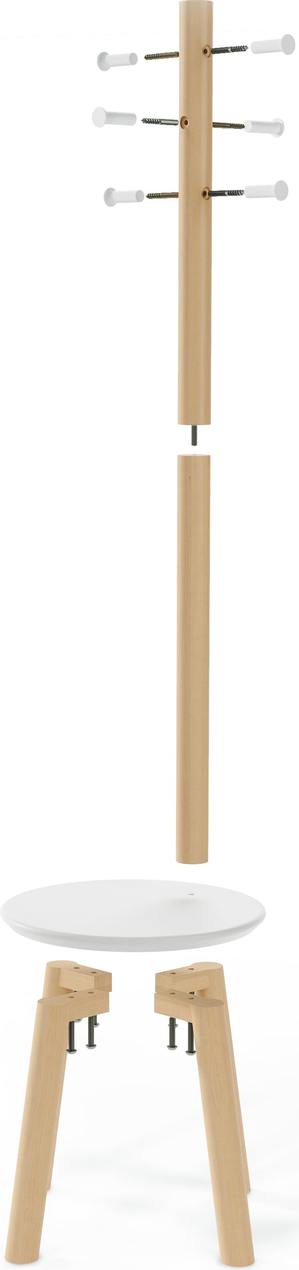 Pillar Garderobenständer weiß mit Hocker