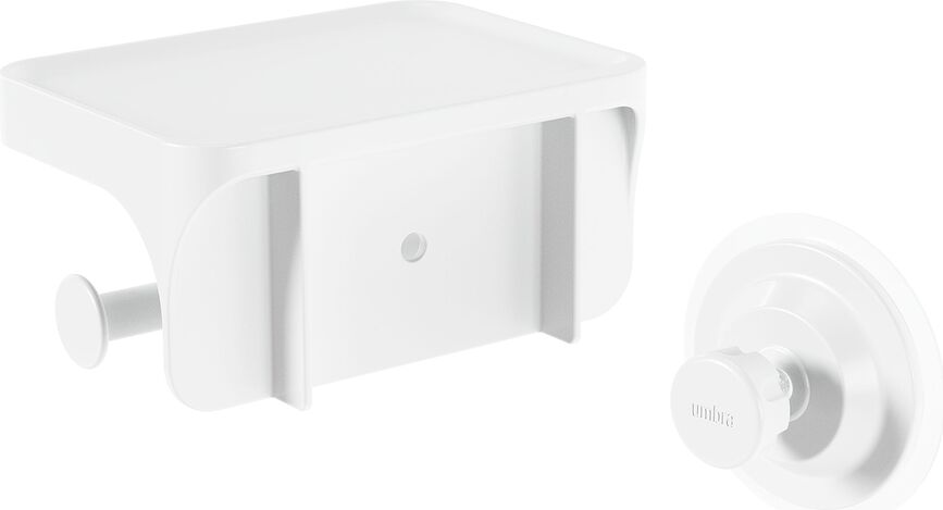Soporte para Papel Higiénico Flex Adhesive, con estante, blanco