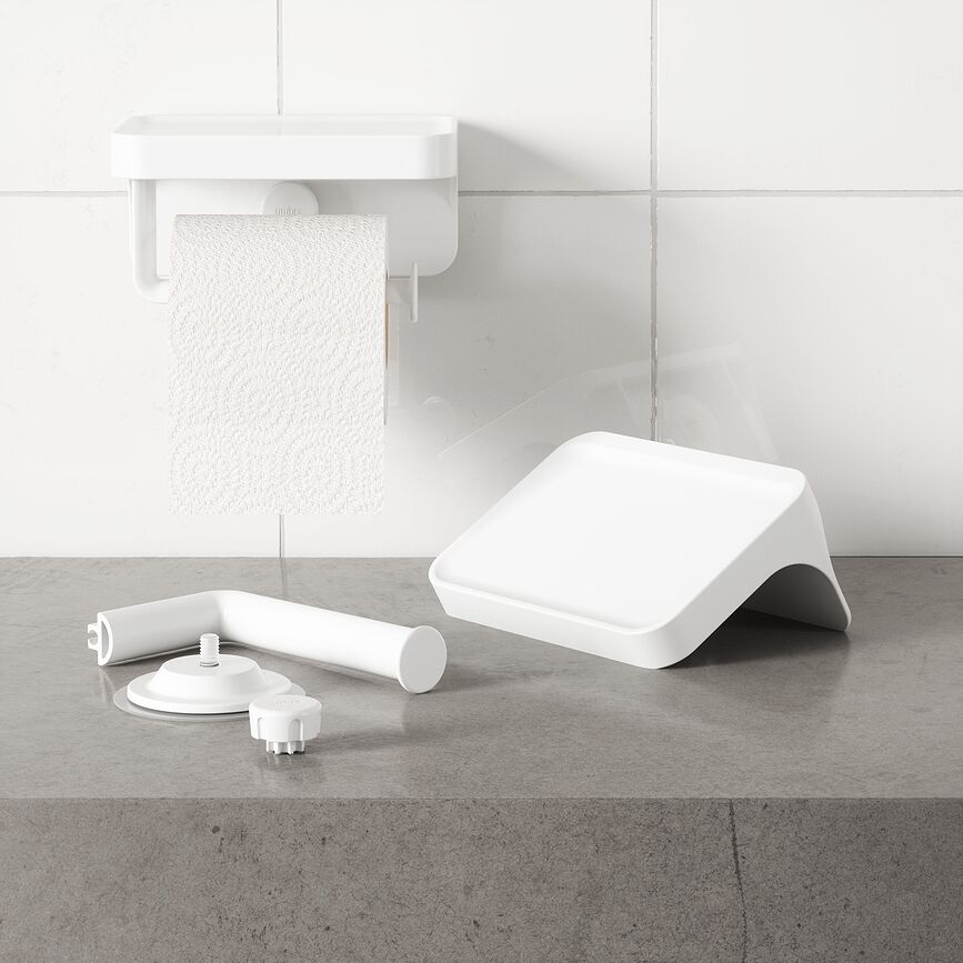 Soporte para Papel Higiénico Flex Adhesive, con estante, blanco