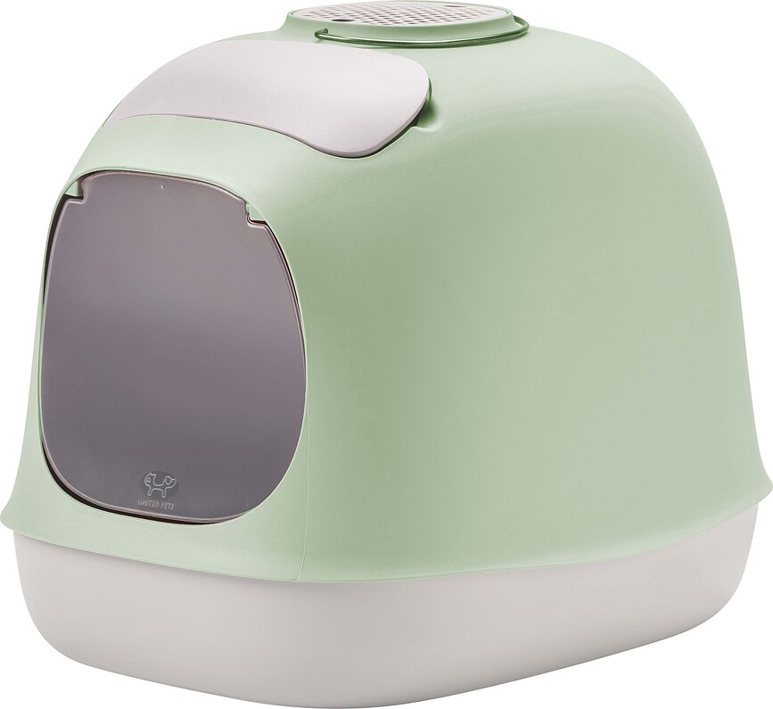 Arenero para Gato Minu, con pala, filtro de carbón y bolsas de recambio, verde y blanco, Set de 18 piezas