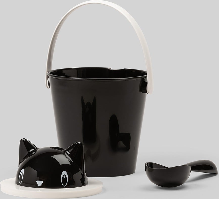 Contenedor para pienso con cuchara dosificadora Crick, azul y amarillo, Set de 2 piezas