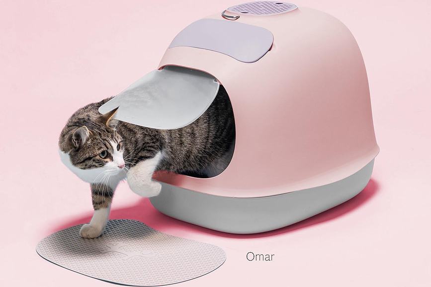 Minu Maison de Toilette pour Chat avec pelle, stock de sacs et filtre à charbon, beige et noire, Set 18 pièces