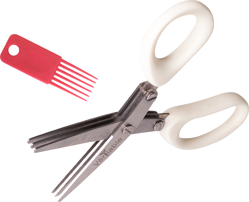 Tijeras para hierbas Veritable, de 3 cuchillas, con peine limpiador