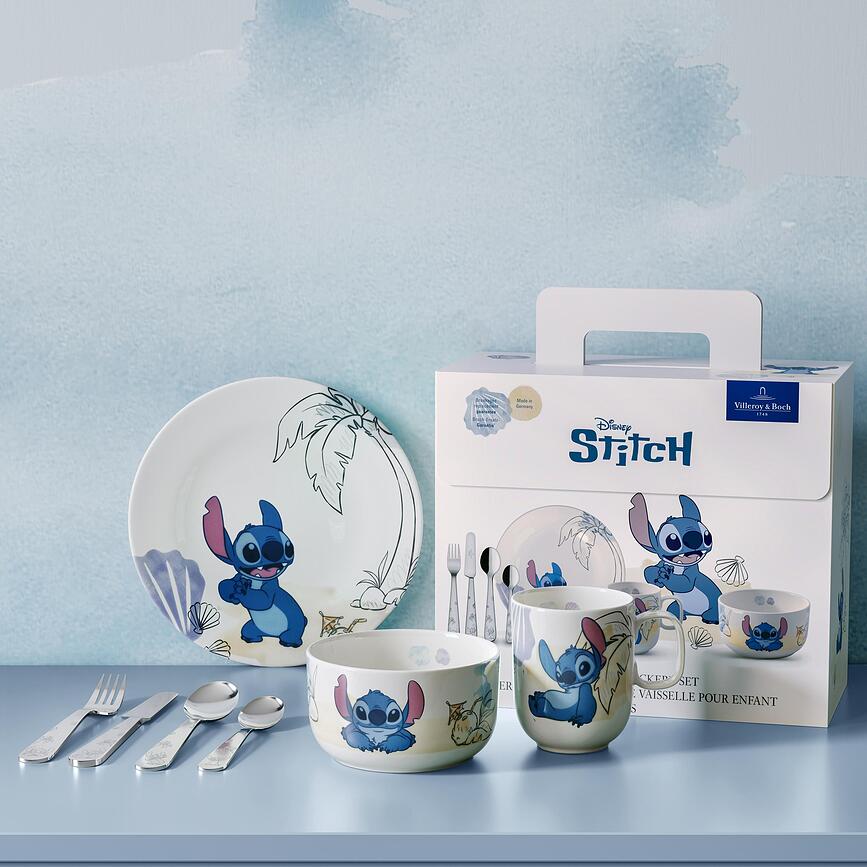 Bērnu trauku komplekts ar galda piederumiem Disney Stitch, 7 daļu