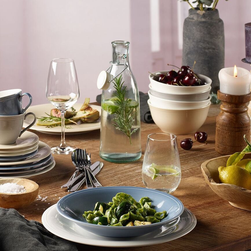 Color Loop Horizon Breakfast plates and coffee cups with saucers