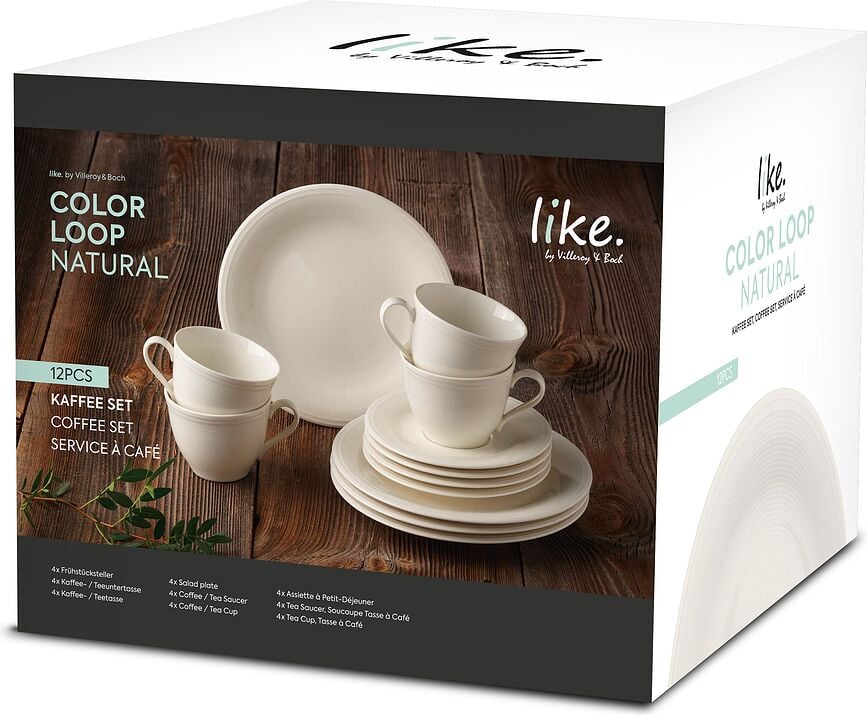 Color Loop Natural Breakfast plates and coffee cups with saucers 12 el.
