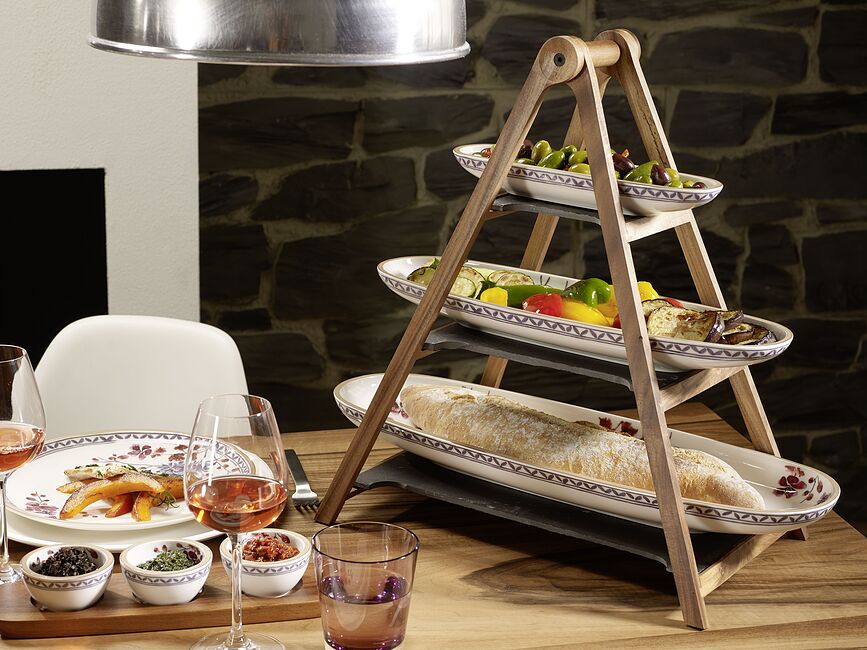 Conjunto de Servicio de tres niveles Artesano Original, con platos para aperitivos, Set de 4 piezas