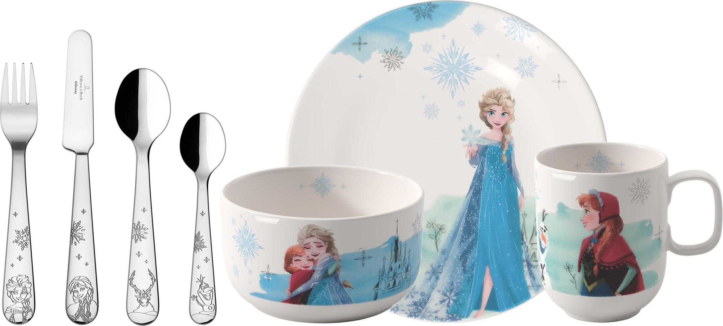 Disney Frozen Kindergeschirr-Set mit Besteck, 7-teilig