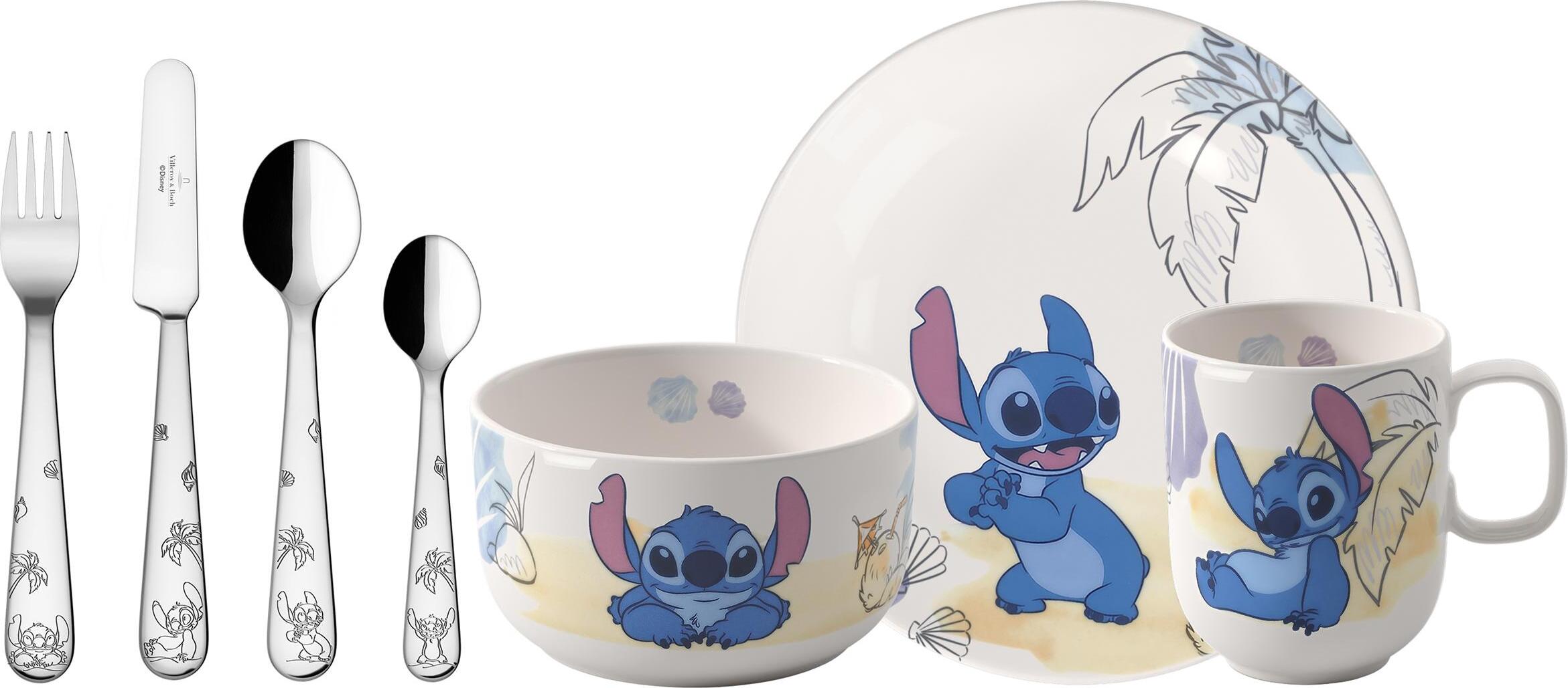 Disney Stitch Kindergeschirr-Set mit Besteck, 7-teilig
