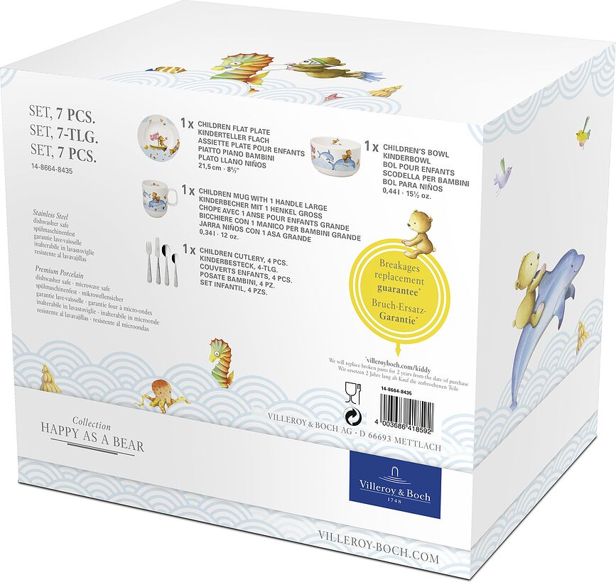 Happy as a Bear Set de Repas Enfant, 7 pièces