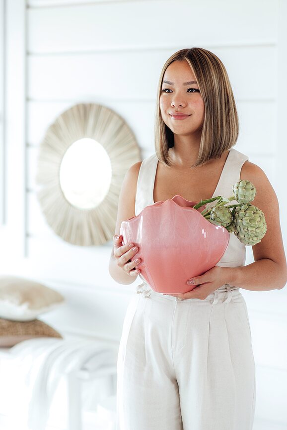 Jarrón Perlemor Coral Home Shell 23 cm, decorativo