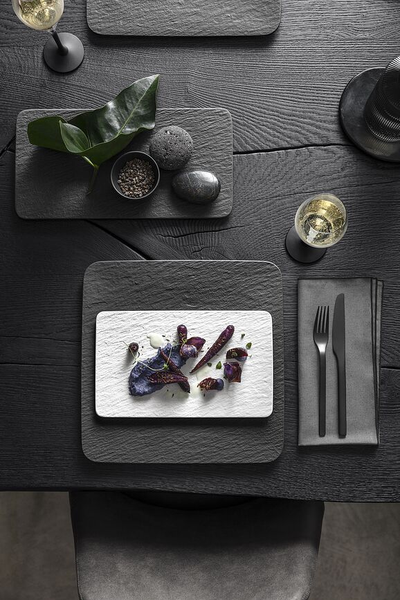 Manufacture Rock Blanc Plat de Service rectangulaire, 17 x 28 cm