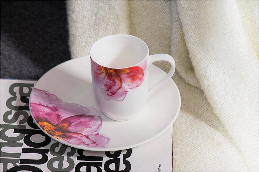 Lot De 4 Tasses à Café Avec Soucoupes - 250 Ml - Céramique Rayée Colorée - Passent Au Lave-vaisselle Et Micro-ondes