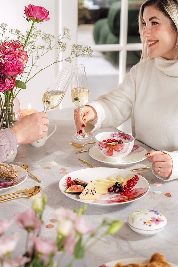 Rose Garden Flûtes à Champagne 280 ml, Lot de 4