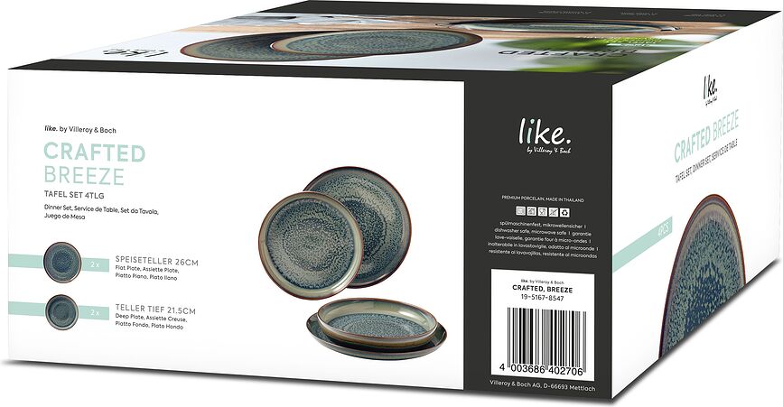 Set de Platos Crafted Breeze, llanos y hondos, Set de 4 piezas