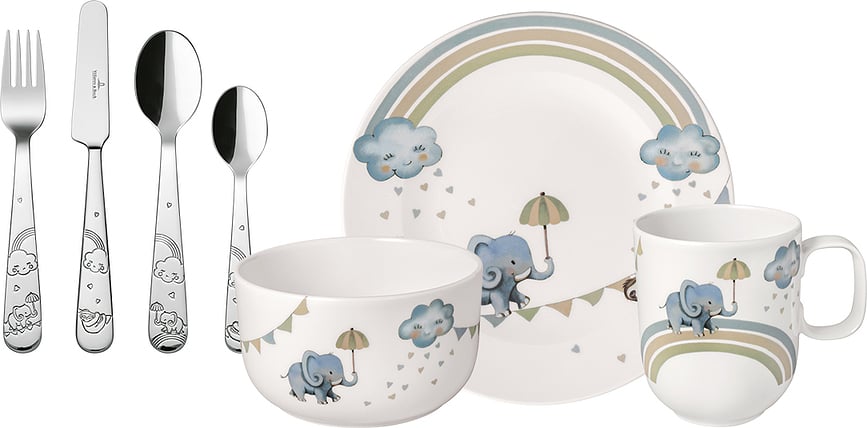 Walk like an Elephant Baby-Geschirr mit Besteck 7 El.