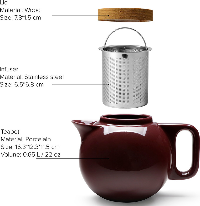 Tetera para infusión Amelia, burdeos