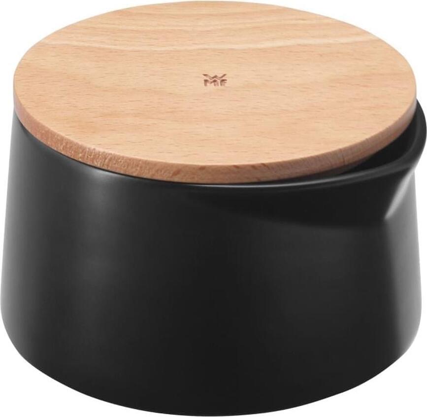 Azucarero Kineo, negro mate, con tapa de madera