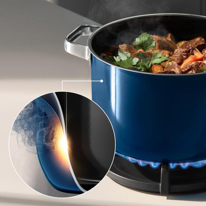 Batería de Cocina Fusiontec Mineral Pro, azul oceánico, con cazo y 4 tapas, Set de 8 piezas