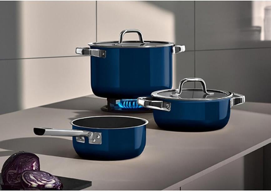 Batería de Cocina Fusiontec Mineral Pro, azul oceánico, con cazo y 4 tapas, Set de 8 piezas