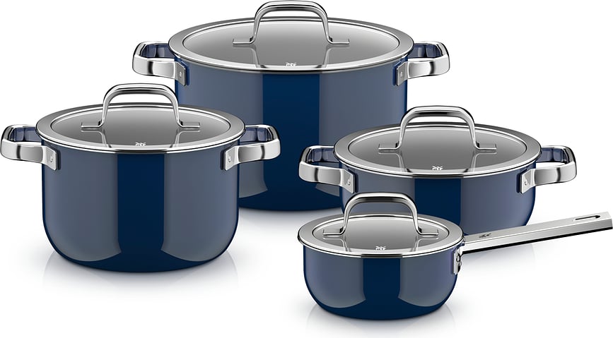 Batería de Cocina Fusiontec Mineral Pro, azul oceánico, con cazo y 4 tapas, Set de 8 piezas