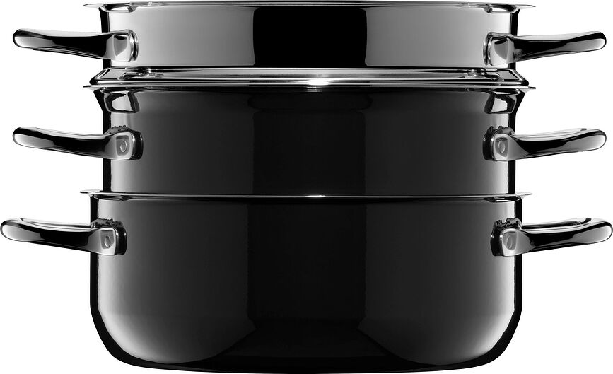 Compact Black Set posod z vložkom za kuhanje na pari, 3 kosi