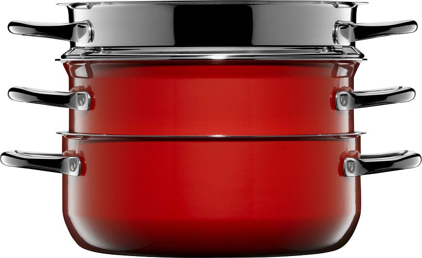 Compact Red Σετ Κατσαρόλες με ένθετο για μαγείρεμα στον ατμό, 3 τεμαχίων