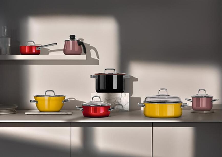 Fusiontec Mineral Pro Set posod s kozico in 3 pokrovi, 7-delni, oranžen