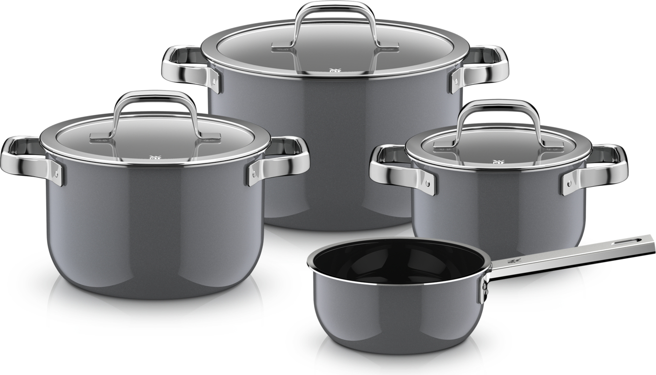 Fusiontec Mineral Pro Topfset mit Stielkasserolle und 3 Deckeln, grau, 7-tlg.