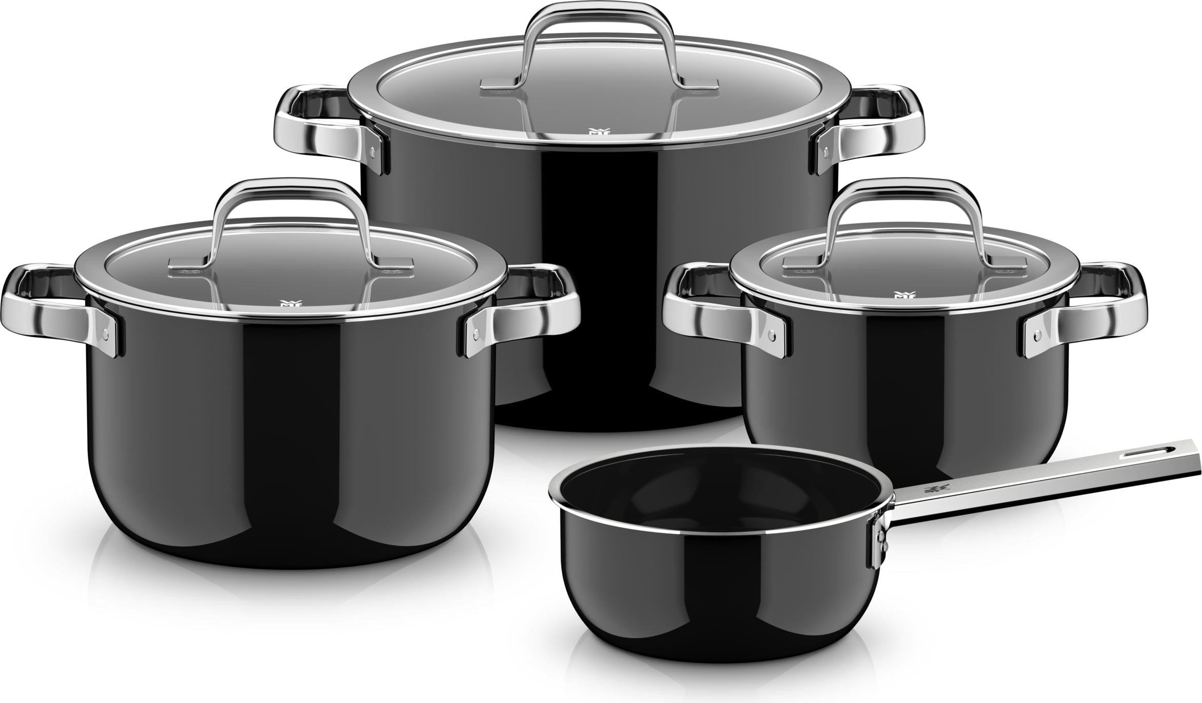 Fusiontec Mineral Pro Topfset mit Stielkasserolle und 3 Deckeln, schwarz, 7-tlg.
