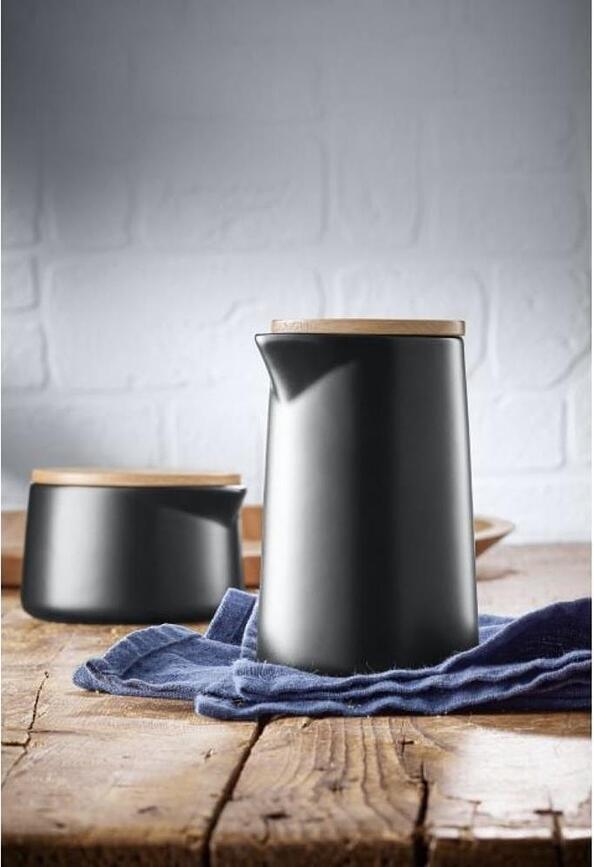 Kineo Crémier avec couvercle en bois, noir mat