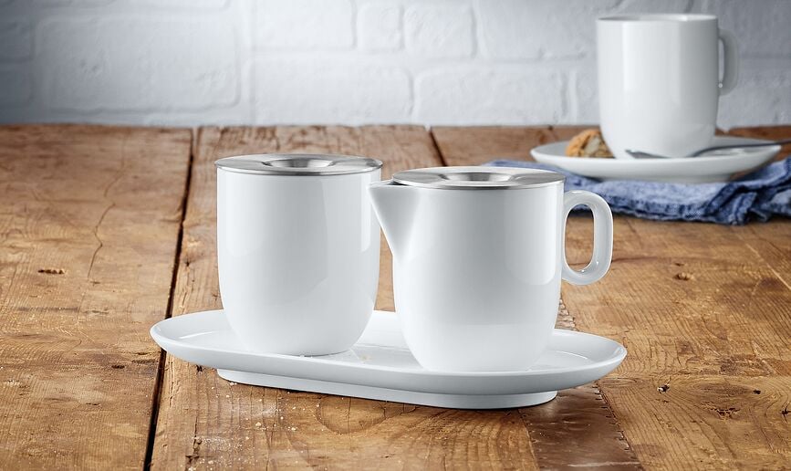 Lechera y Azucarero Barista, con bandeja, Set de 2 piezas