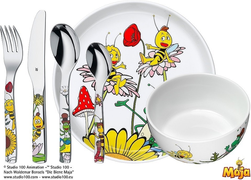 Set de Vajilla y Cubiertos Infantil WMF Maya la Abeja, Set de 6 piezas
