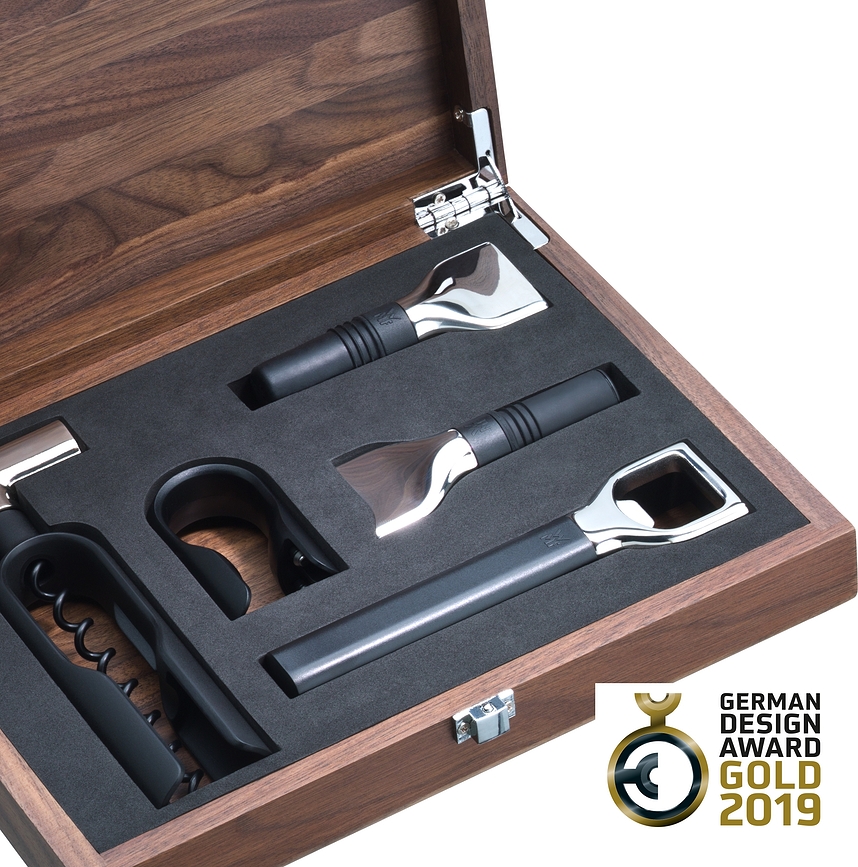 Sommelier Baric Set d'Accessoires de Bar avec coffret en bois, Set 5 pièces