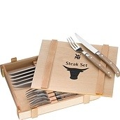 Stalo įrankių rinkinys kepsniams Geschenkidee medinėje dėžutėje 12 d.
