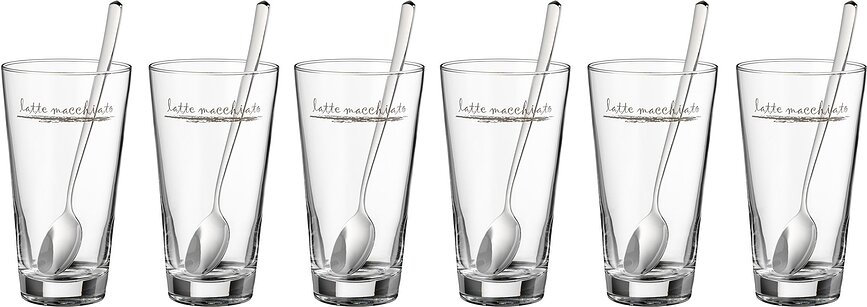 Vasos para latte macchiato WMF, con cucharas, Set de 6 piezas