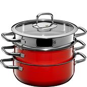 Zestaw garnków Compact Red z wkładem do gotowania na parze 3 el.